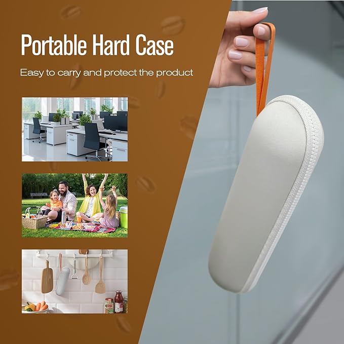 Hiltton Rechargeable Milk Frother Handheld with Stand and Travel Pouch – Portable Electric Handheld Frother for Coffee and Drink Mixer, Stainless Steel Waterproof Detachable Whisk