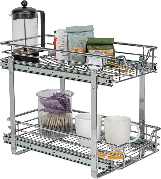Household Essentials Chrome-Plated Steel Dual-Tier Pull-Out Organizer