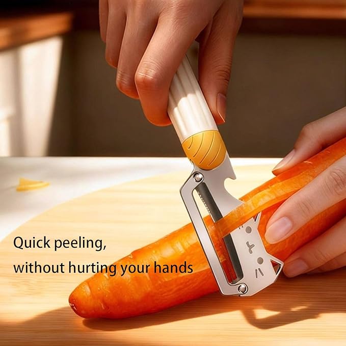 Multifunctional Vegetable Peeler, 2 in 1 Stainless Steel Peeler, Ultra-Sharp Stainless Steel Blade with Wooden Handle and Bottle Opener for Vegetables or Fruits, Kitchen Tool (Cute)