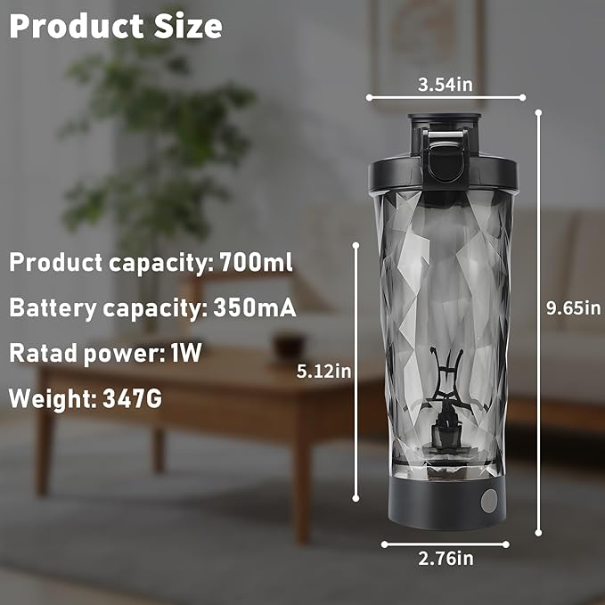 Premium Electric Protein Shaker Bottle, Sports Nutrition Mixer, Electric Water Shaker (Black)