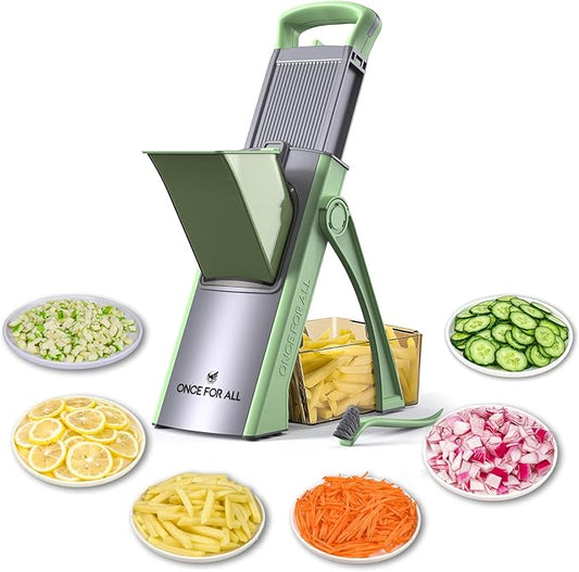ONCE FOR ALL Upgrade Safe Mandoline Slicer Plus, Adjustable Vegetable Food Chopper Potato Fries French Fry Cutter, Detachable Blade, Kitchen Chopping Artifact, New Kitchen Gift JS03 Green