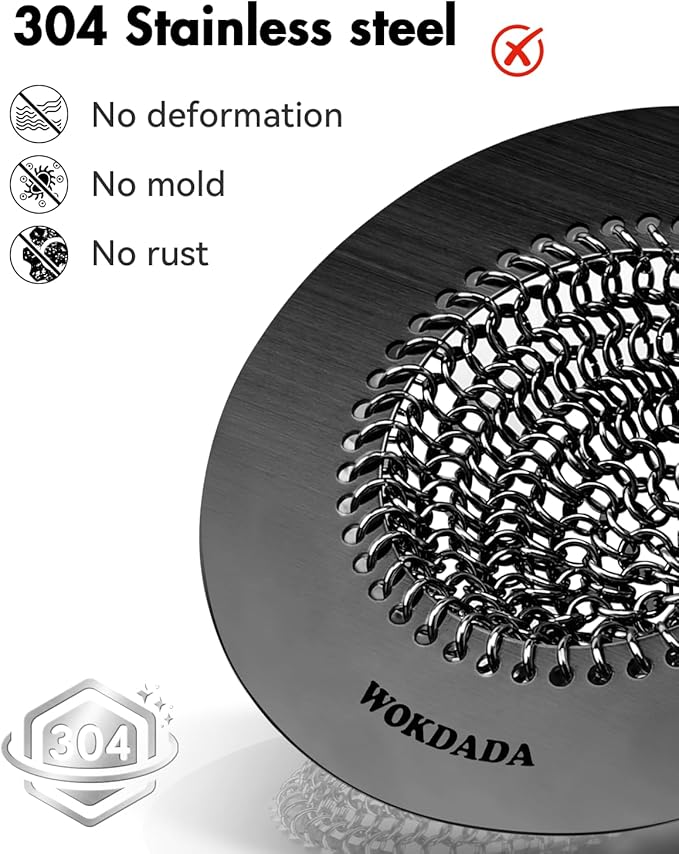 Wokdada Black Kitchen Sink Strainer, Flippable Mesh Sink Drain Strainer, 304 Stainless Steel Sink Screen, Easy Clean Large Basket Strainer, Garbage Disposal Cover Fit for Standard Kitchen Drain