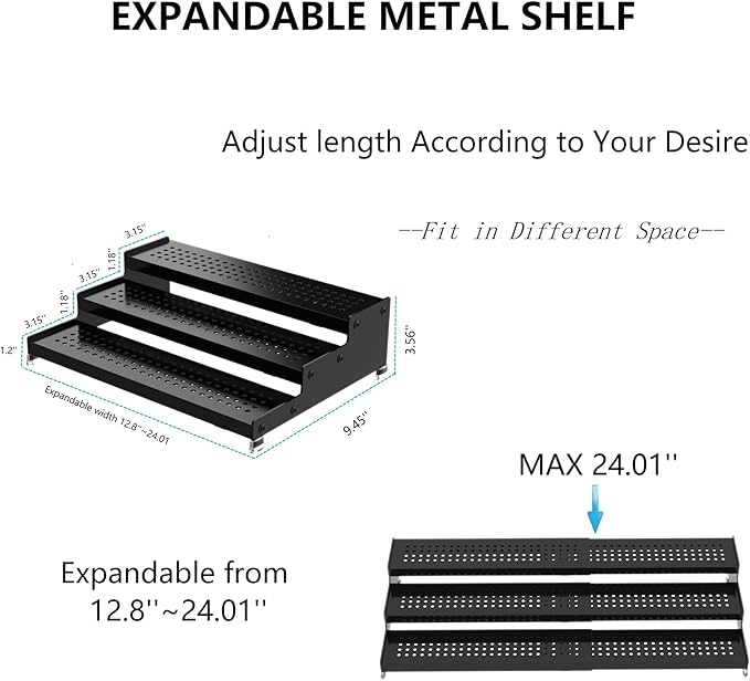 Expandable Spice Rack organizer with 3-Tier step shelf,Modern Design heavy duty,Non Skid and Visibility,Great for Kitchen Cabinet, Pantry and more(2PACKS/GUN-GREY)