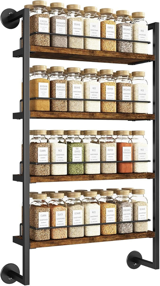 Spice Rack Wall Mount, 4 Tier Hanging Seasoning Organizer, Brown TLJ016H