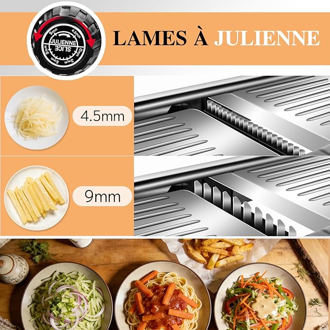 MASTERTOP Adjustable Mandoline Food Slicer,Vegetable Slicer Fruit Cutter,Stainless Steel Kitchen Mandolin,Julienne Slicers for Kitchen Onion Potato, Tomato, Carrot, Vegetable, and Fruit