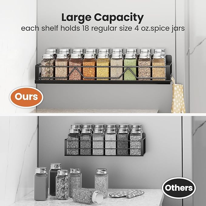 Mystozer 16.9 Inch Wide Large Capacity Magnetic Spice Rack for Refrigerator,5 Pack Metal Fridge Shelf Magnetic Spice Rack Kitchen Storage Refrigerator Organizers and Storage Spice Shelf (Black)
