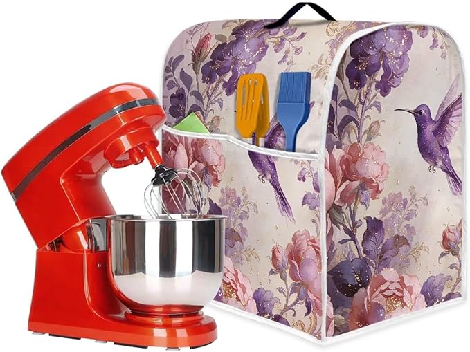 Aesthetic Butterfly Flower Mixer Dust Cover for 4.5-5 Quart Stand Mixers with Top Handle and Storage Pouch Machine Washable Polyester Blender Protector for Kitchen Decor