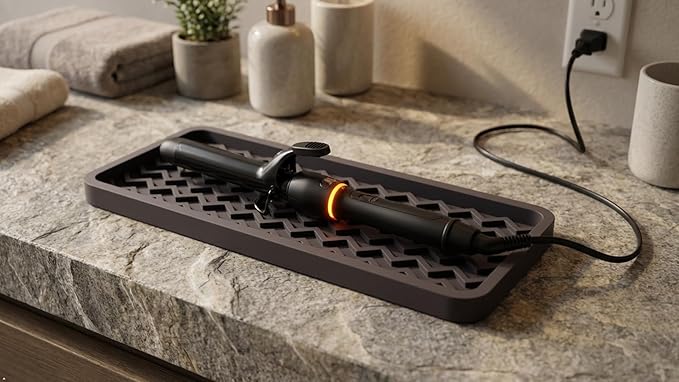 Silicone Sink Organizer Tray, Rectangular, Modern Style, Heat Safe, Dishwasher Safe, for Bathroom and Kitchen Organization (Dark Chocolate, 12"x4", Chevron Pattern)