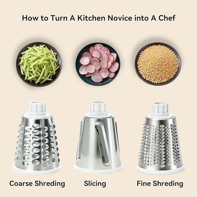 3-in-1 Manual Rotary Cheese Grater & Vegetable Slicer, Round Mandoline Food Chopper with 3 Interchangeable Blades, Strong Suction Base Hand Crank Grater for Cheese, Potato, Nuts & Veggies