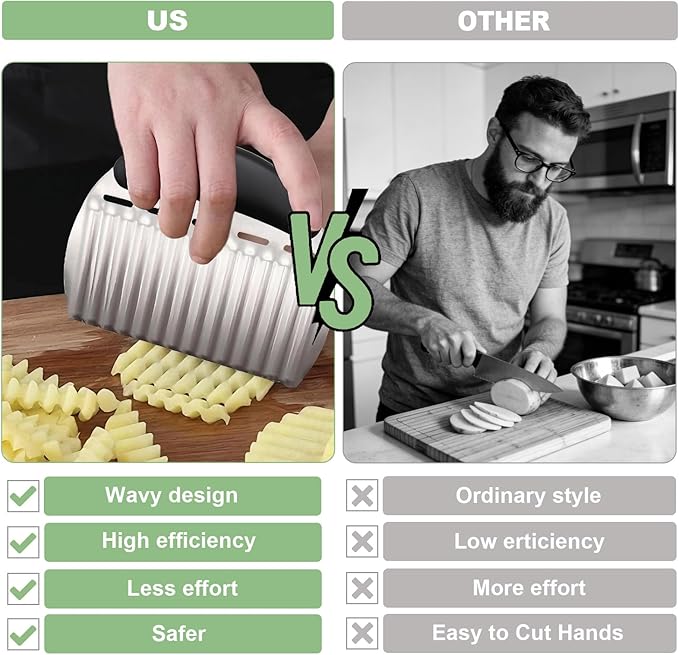 Stainless Steel Onion Holder for Slicing & Crinkle Cutter - Onion Slicer Holder, French Fry Cutter, Vegetable Cutter for Potatoes, Lemon, Tomatoes - Multi-Use Kitchen Gadgets with Ergonomic Handle