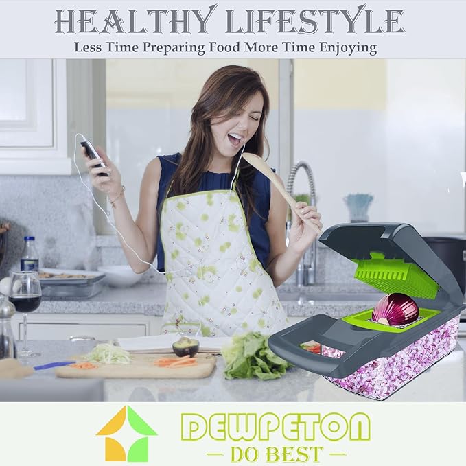Dewpeton Pro-Series 20-in-1 Mandoline Slicer & Spiralizer, Veggie Chopper with Container, Home Essential Kitchen Gadget