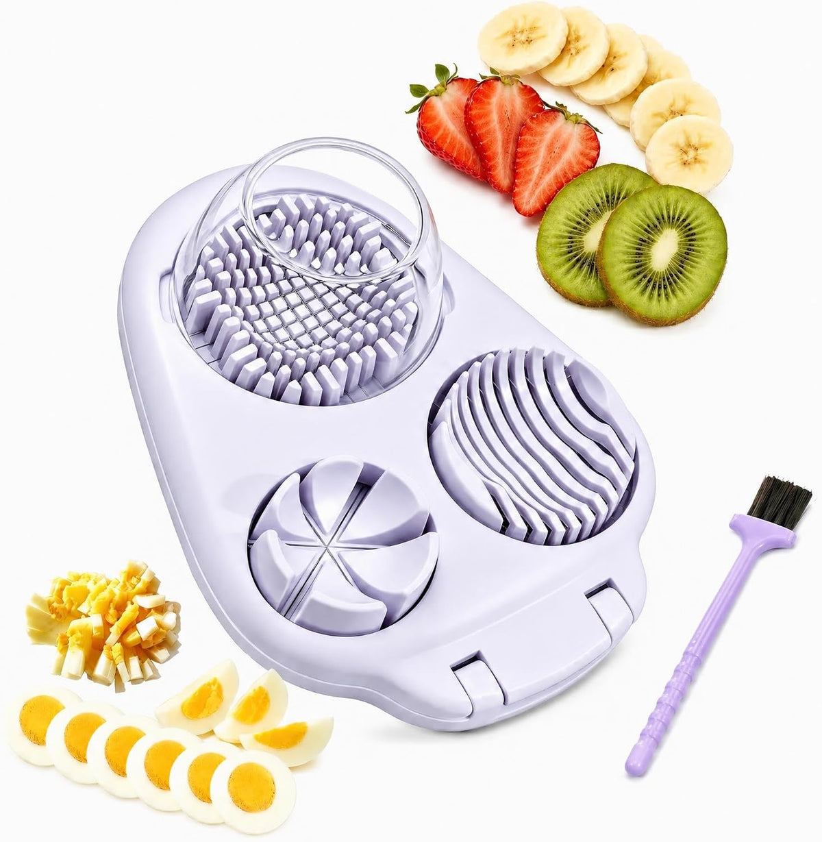 3-in-1 Egg Slicer for Hard Boiled Eggs with Cleaning Brush