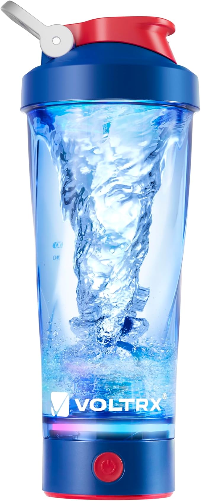 VOLTRX Electric Shaker Bottle - VortexBoost Portable USB C Rechargeable Protein Shake Mixer, Shaker Cups for Protein Shakes, BPA Free, Waterproof, Colored Light Base, 24 oz (Power Blue)