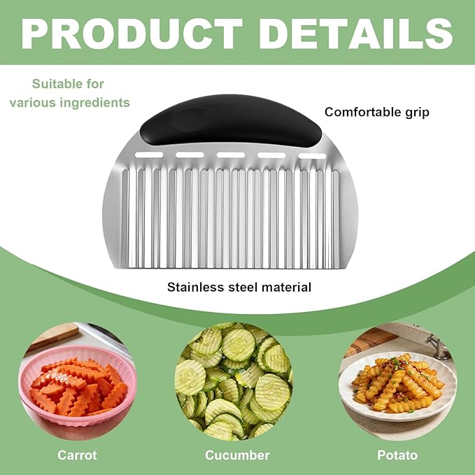 Stainless Steel Onion Holder for Slicing & Crinkle Cutter - Onion Slicer Holder, French Fry Cutter, Vegetable Cutter for Potatoes, Lemon, Tomatoes - Multi-Use Kitchen Gadgets with Ergonomic Handle