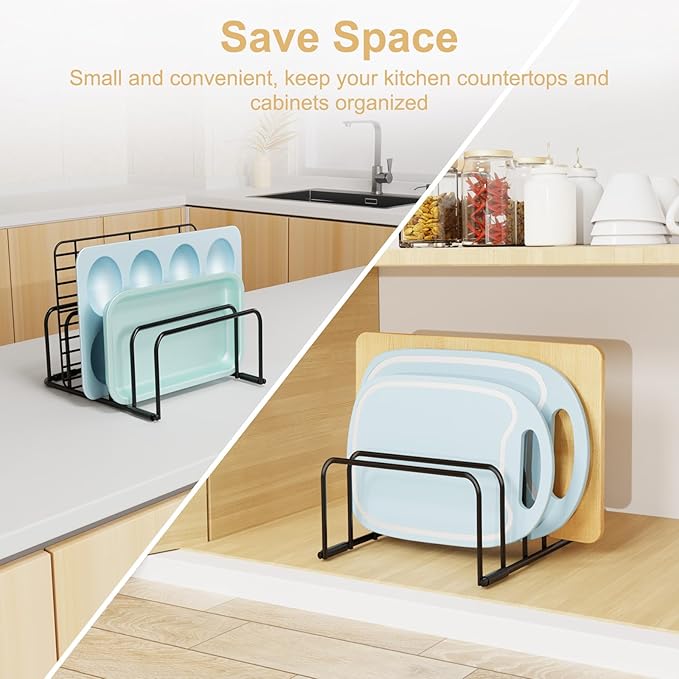 Fikoksol Cutting Board Organizer and Baking Sheet Rack, 1-Pack Black Heavy Duty Metal Cookie Sheet Organizer for Cutting Board Storage & Plate Holder for Cabinet, Tray Dividers for Cabinets