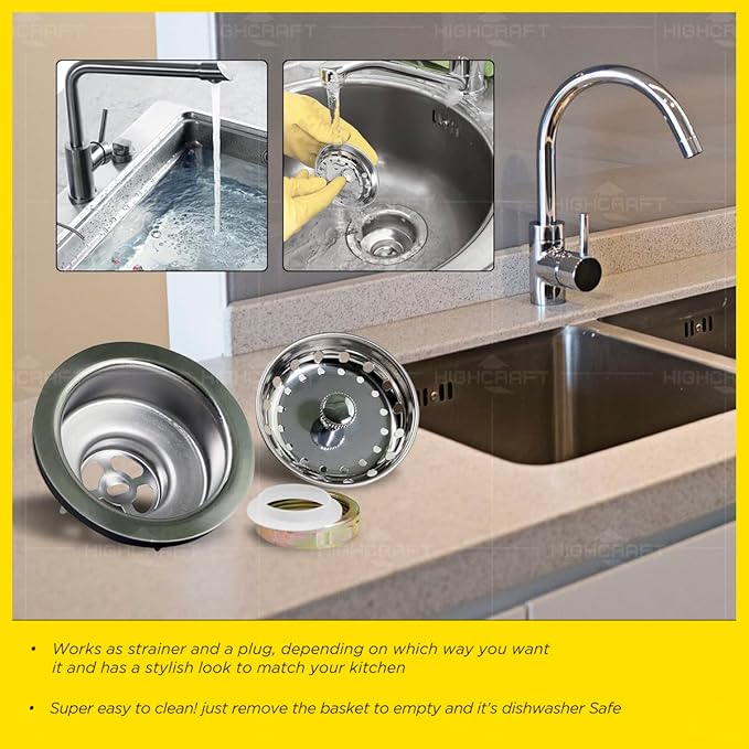 Everflow 7516 Kitchen Sink (3-1/2 Inch) Stainless Steel Drain Assembly With Strainer Basket-and Water Stopper, Single