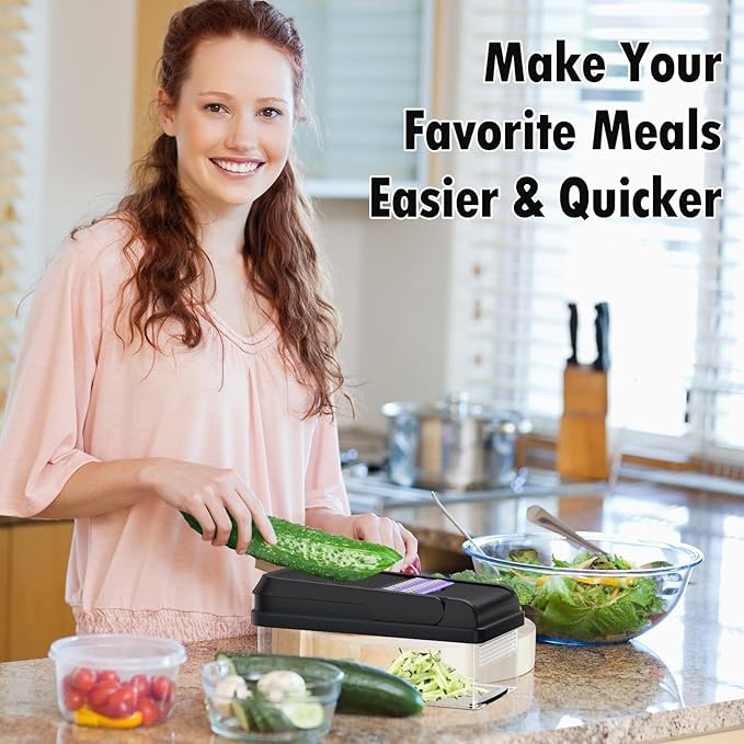 SpaceHacks 15-in-1 Vegetable Chopper, Kitchen Gadgets with 10 Blades, Veggie, Food, Onion Chopper, Cucumber Slicer, Versatile Mandoline, Includes Egg Separator & Finger Guard, Purple