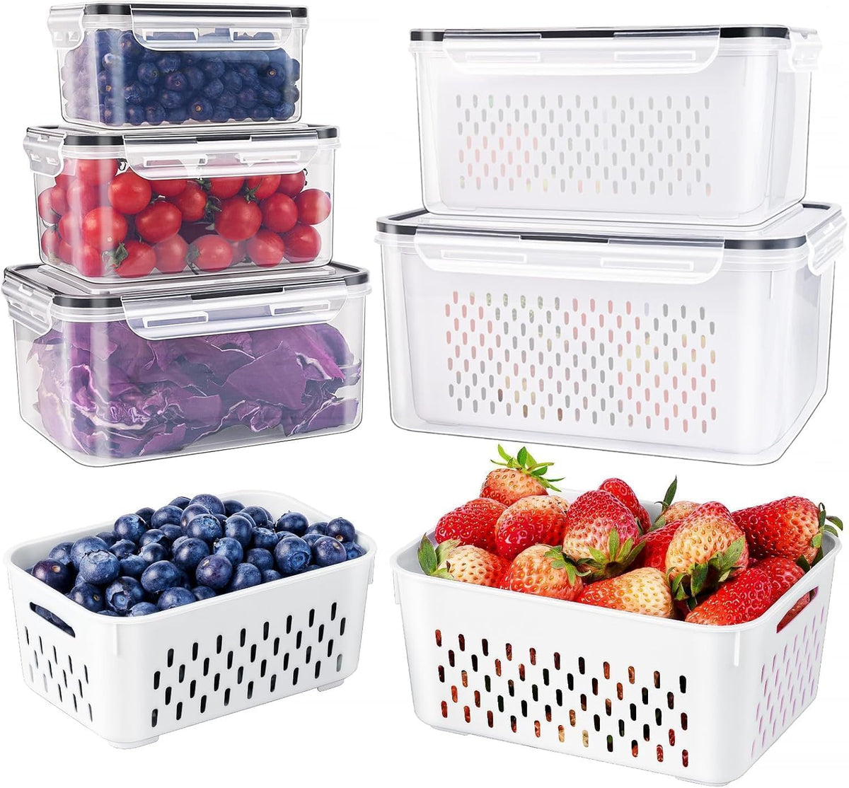 5 PCS Large Fruit storage Containers for Fridge,Food Storage Containers