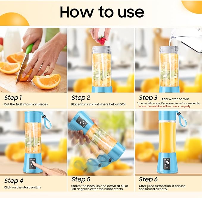 Cordless Personal Size Portable Blender - 380Ml Blender Smoothies and Shakes, BPA Free Traveling Juice Cup with Powerful Blending, Freshly Squeezed in Sports/Travel/Home