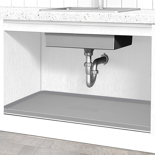 Under Sink Mat for Kitchen Waterproof, 40" x 19" Silicone Under Sink Liner Kitchen & Bathroom Cabinet Protector Mats, Heavy Duty Flexible Under Sink Drip Tray with Lip, Cool Grey