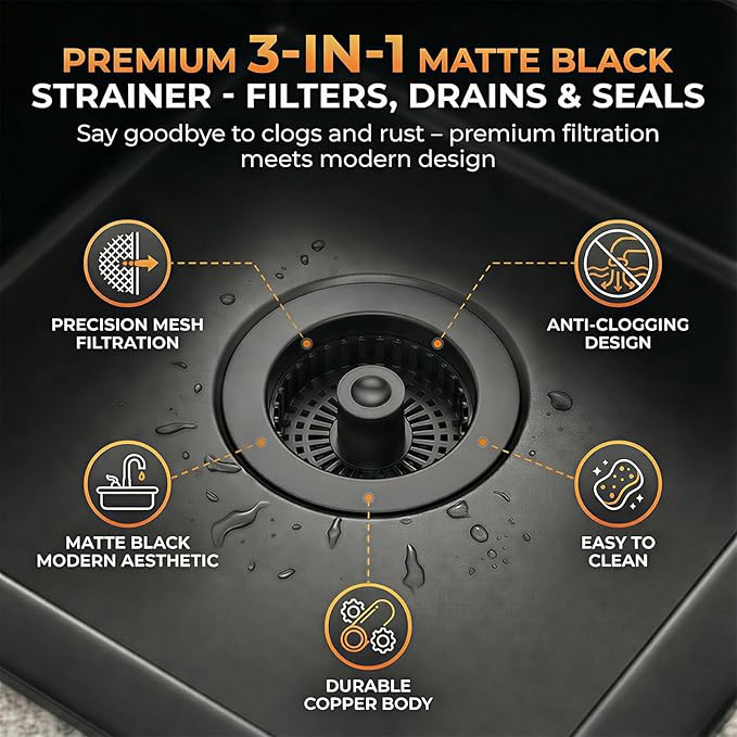 Kitchen Sink Stopper, 3 in 1 Pop Up Kitchen Sink Drain Strainer, with an Extra Basket Strainer, Sink Drain Stopper for US Standard 3-1/2 Inch, Brass Material Electroplate (Black 2pcs)