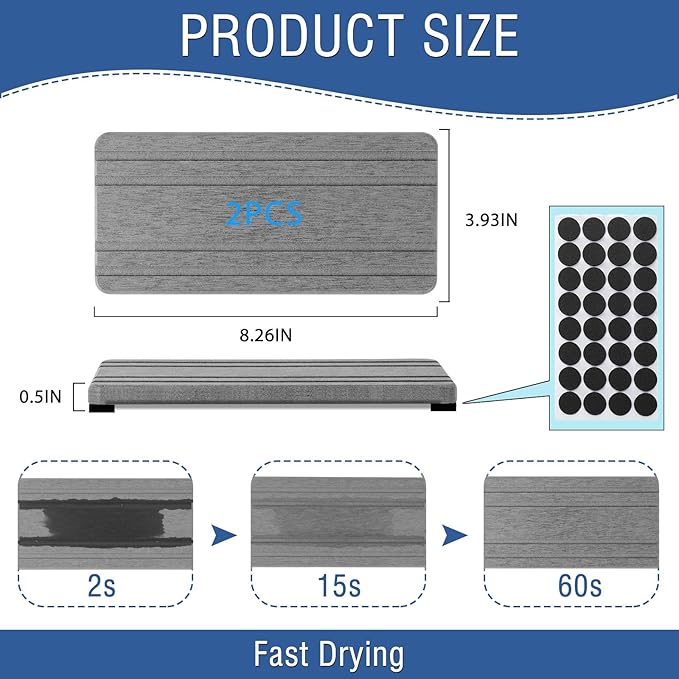 2PCS Water Absorbing Stone Tray, Quick Drying Diatomite Stone Sink Tray, Water Absorbent Diatomite Coasters for Kitchen Sink