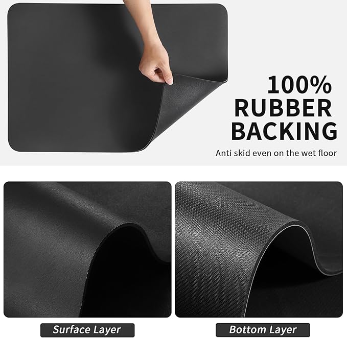 HotLive Dish Drying Mat for Kitchen Counter, Heat Resistant Drainer Mats with Non-slip Rubber Backed, Hide Stain Kitchen Super Absorbent Draining Mat, Easy to Clean Dish Rack Pad, Black 18"x28"