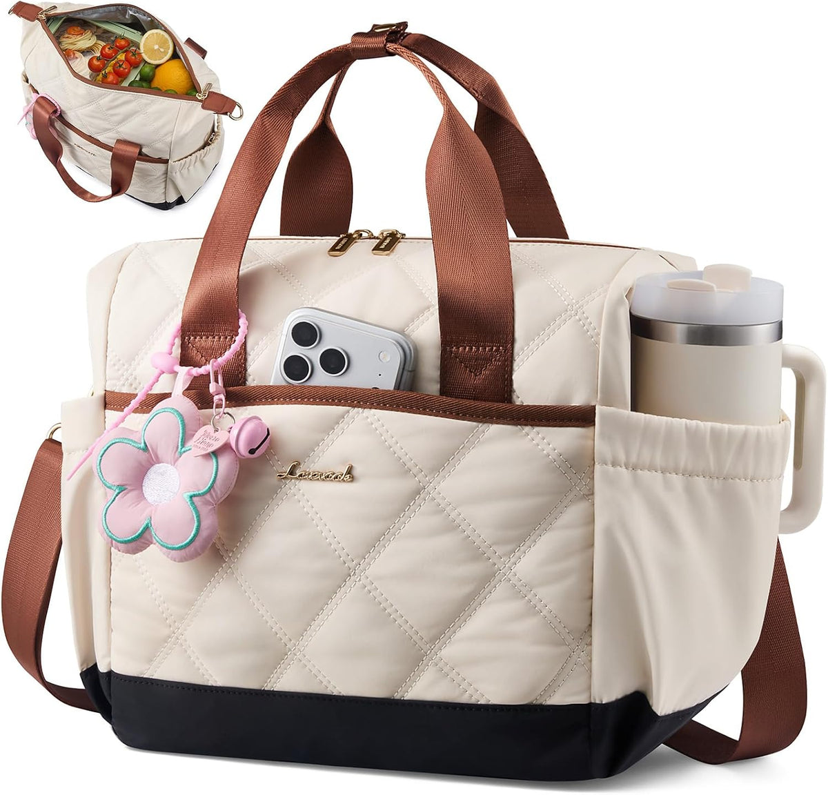 Insulated Lunch Bag Women, Adult Lunch Box for Women Work, Large Leakproof Cooler lunch Bags for Picnic Beach Family College, Lunch Teacher Tote Bag with Adjustable Shoulder Strap Cup Holder