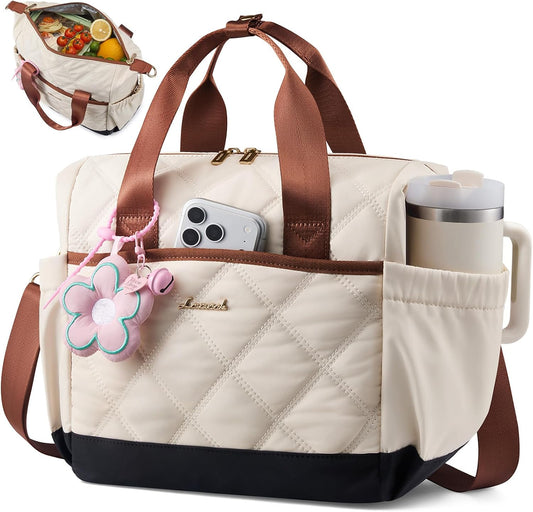 Insulated Lunch Bag Women, Adult Lunch Box for Women Work, Large Leakproof Cooler lunch Bags for Picnic Beach Family College, Lunch Teacher Tote Bag with Adjustable Shoulder Strap Cup Holder