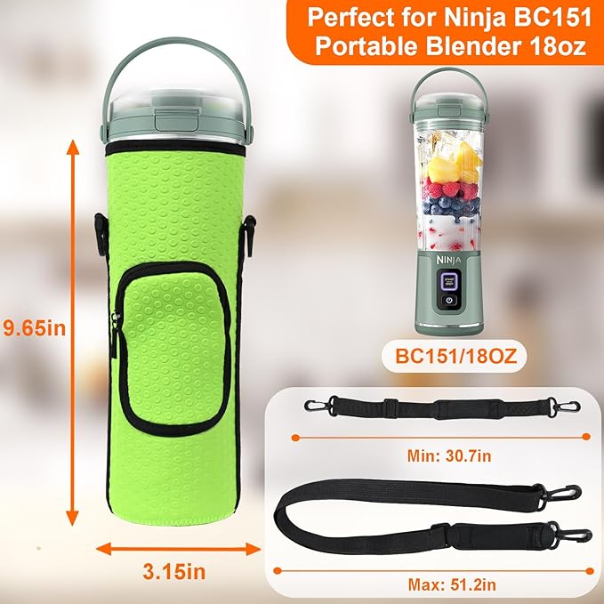 Storage Bag for Ninja Portable Blender Dust Cover Sleeve with Adjustable Shoulder for Ninja BC151NV/BC51NV/BC151BK/BC151CR/BC151EM/ BC151PR/BC151WH/BC155PS Blast Portable Blender (Green)
