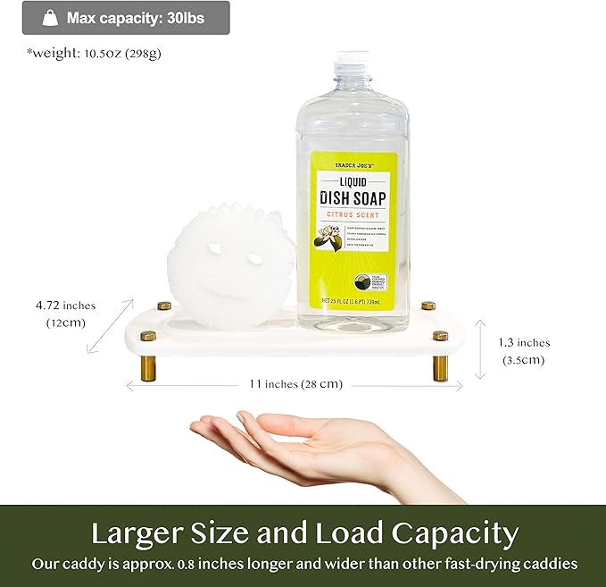 2PCS Water Absorbing Stone Soap Tray for Kitchen Bathroom Sink, Quick Dry Diatomaceous Earth Drying Rack and Shower Caddy, Soap Dispenser and Sponge Holder Organizer for Countertop, TWINKLE MOMENT; Pure White