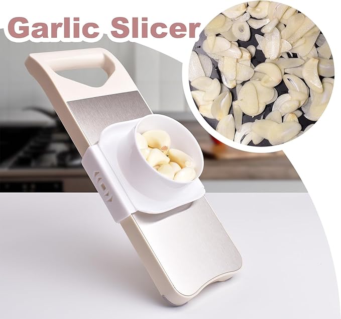 NACOLUS 6-Blade Mandoline Slicer with Slide-On Hand Guard - Vegetable Slicer, Carrot Shredder,Safe Potato/Garlic Slicer Vegetable Cutter, Waffle Fry Cutter (Beige, 6-in-1)