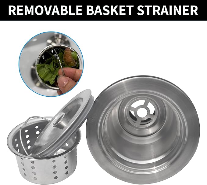 Sink Strainer Kitchen Sink Drain Assembly Kit 3-1/2 Inch with Kitchen Sink Drain Basket,304 Stainless Steel Sink Stopper & Cover Lid，Stainless Steel Brushed