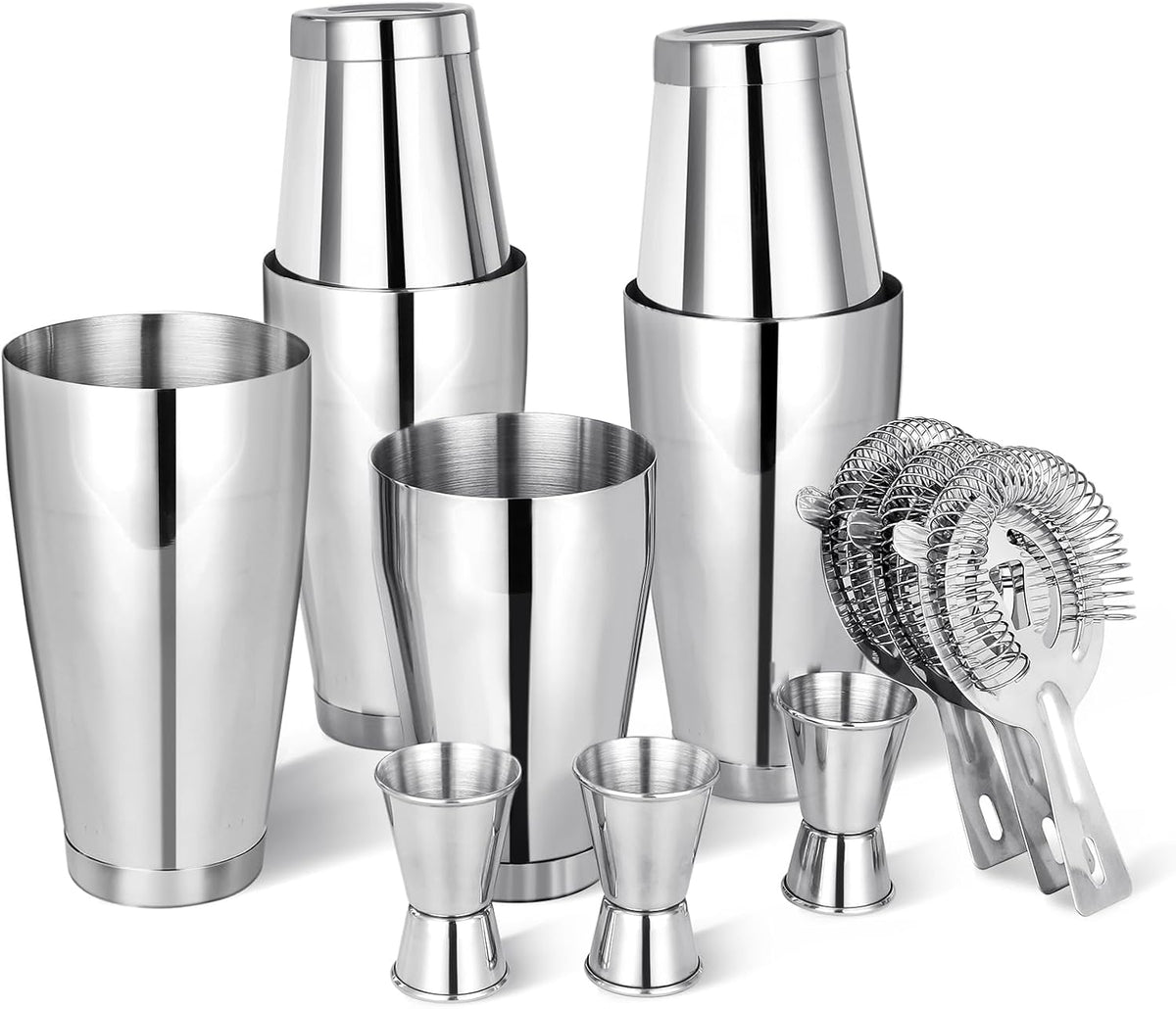 Cocktail Shaker Set Bartender Kit, 12 Pcs Boston Drink Shaker with Strainer Bartending Martini Shaker Tin with 18oz & 28oz Mixed Alcohol Shaker Stainless Steel Bar Tool for Beginner