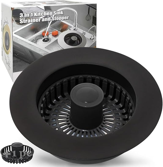 Kitchen Sink Drain Strainer, 3 in 1 Pop Up Kitchen Sink Stopper, Black