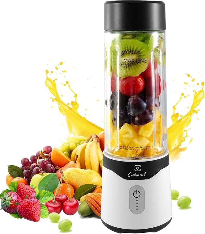 COKUNST Portable Blender, USB Rechargeable Personal Size Blenders, Smoothie Blender with 6 Blades for Protein & Shakes, Mini juicer with Extra Handle Lid for Travel Sports Outgoing, 18oz, Matte Back