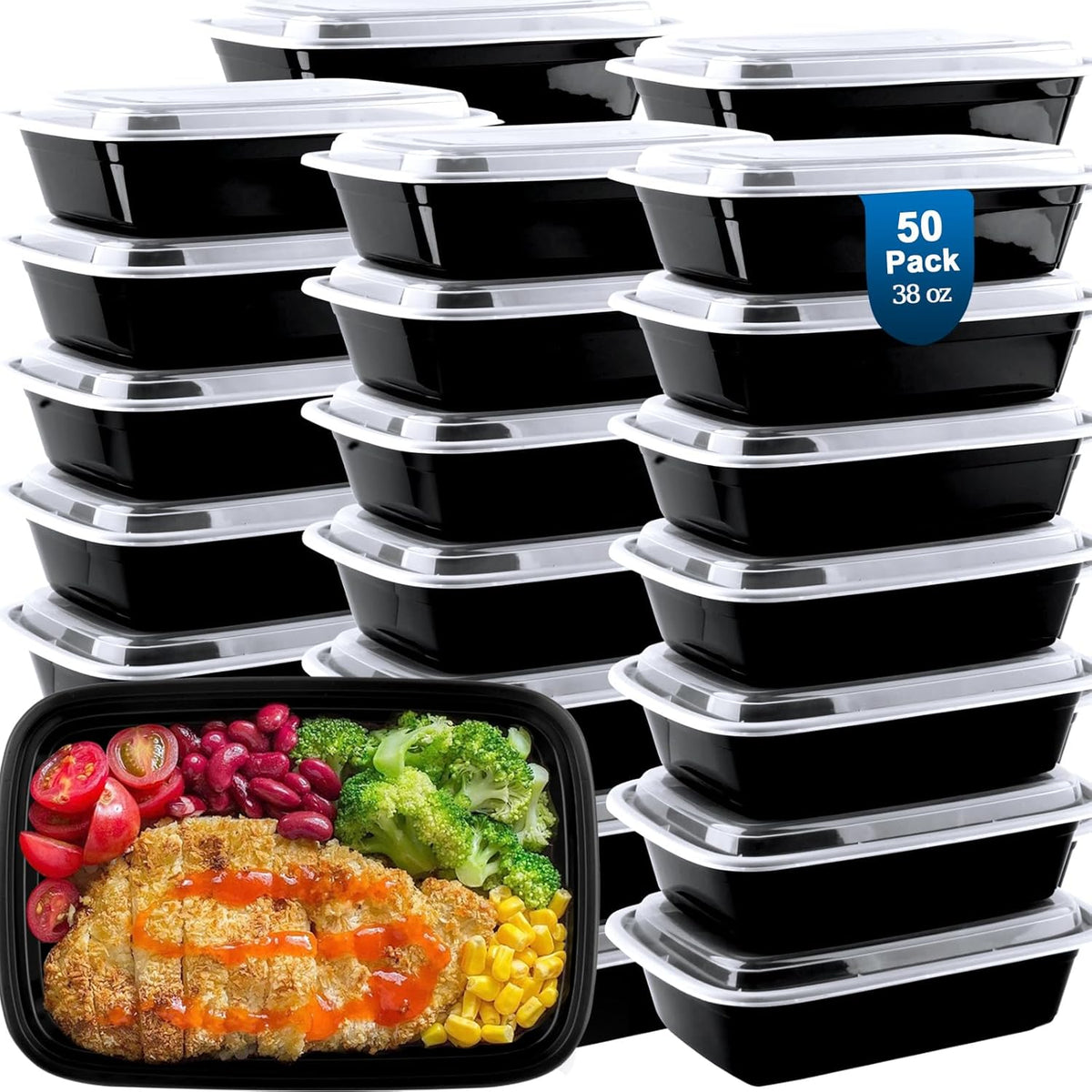 50 Pack Meal Prep Containers 38 oz, Leakproof To Go Food Containers, Disposable & Reusable Food Prep Containers for Takeout, Food Storage Containers BPA-Free, Microwave/Dishwasher/Freezer Safe