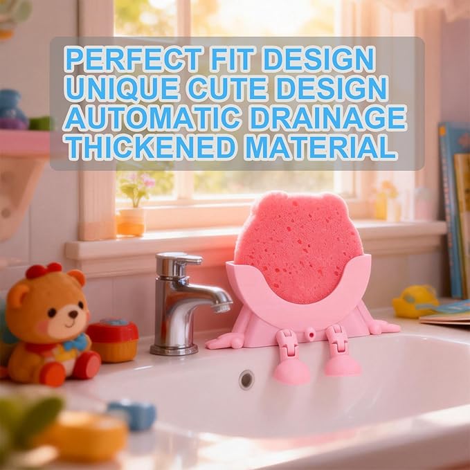 Cute Hanging Sponge Holder with Drainage, 3D Printed Sink Rack with Legs and Handles, 3D Printing Funny Countertop Sponge Holders for Kitchen Sink Draining (Green)