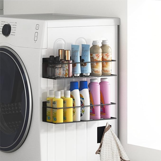 Magnetic Spice Rack For Refrigerator, Space Saving Magnetic Shelf For Fridge Black 2 Pack With Magnetic Paper Towel Holder