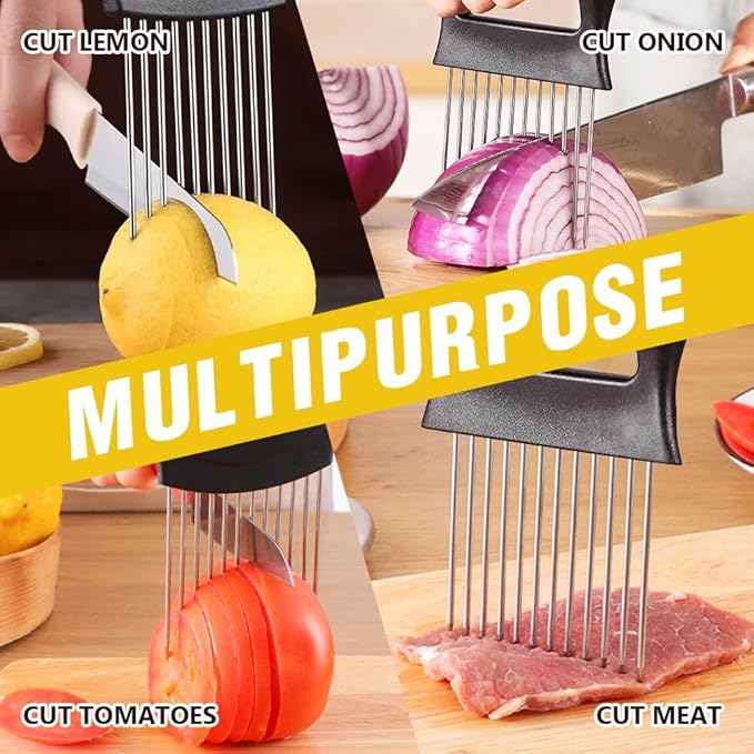 2026 New Stainless Steel Onion Slicer Holder, Onion Holder for Slicing, Lemon Slicer Vegetable Cutter, Chopper Slicing Assistant Tool for Meat, Onion, Potato, Tomato Home Kitchen Tools (2PCS)
