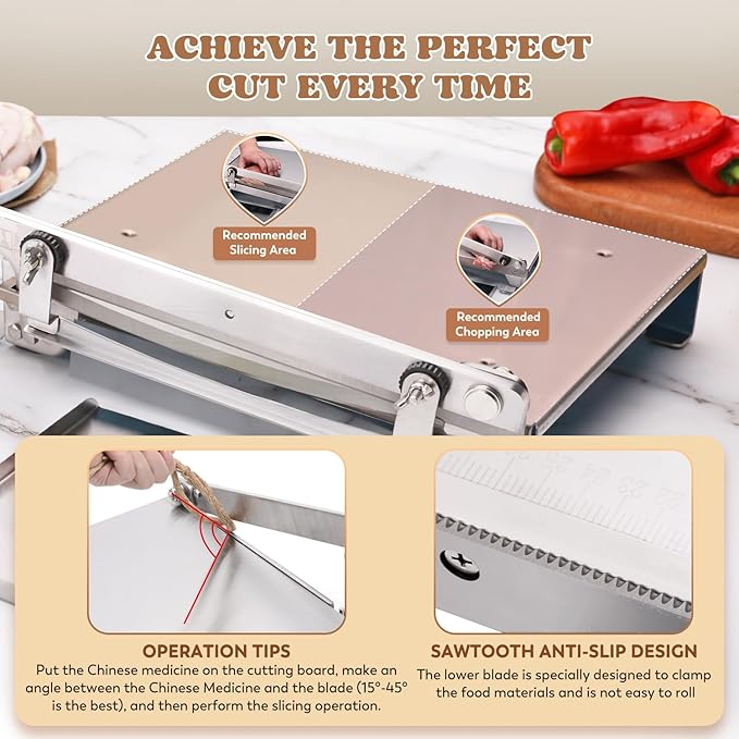 Moongiantgo Manual Frozen Meat Slicer Bone Short Rib Cutter Chicken Chopper Machine 13.5 Inch Double Blade Heavy Duty Guillotine Biltong Cutter for Korean BBQ Shabu Hot Pot (KD0288)