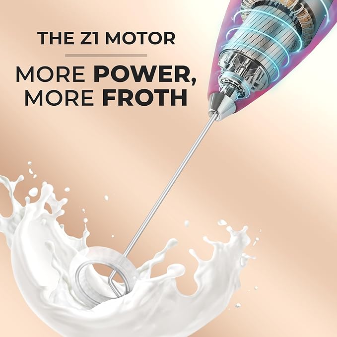 Zulay Kitchen Powerful Milk Frother Wand With Duracell Batteries - Ultra Fast Handheld Drink Mixer - Electric Whisk Foam Maker for Coffee, Lattes, Cappuccino & Matcha - Z1 Motor - Dragonfruit
