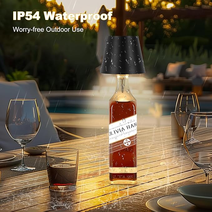 Wireless Bottle Lamp, 2025 New 3 Color Rechargeable Wine Bottle Lights for Bars Restaurants (Black, 1PC)