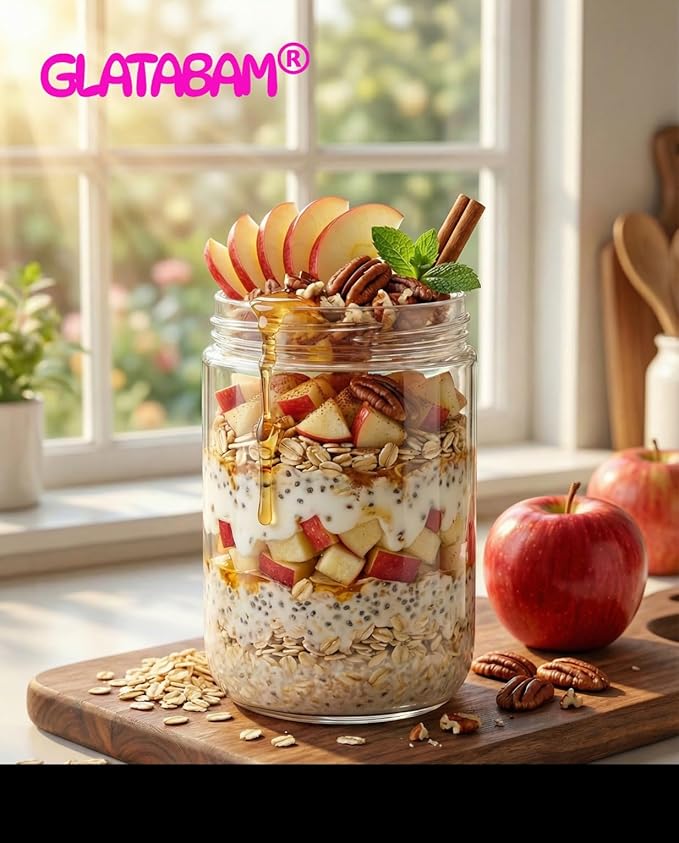18 OZ 8Pack, Overnight Oats Jars with Lids, Glass Meal Prep Containers, Airtight Mason Jars for Breakfast, Yogurt Parfait, Salad & Smoothies, Leakproof and Reusable Food Storage Jars(8Pack)