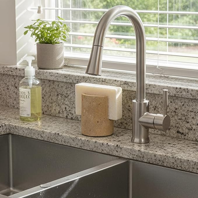 Marble Sponge Holder for Kitchen Sink Dish Sponge Caddy Rustic Farmhouse Decor (Dark Camel)