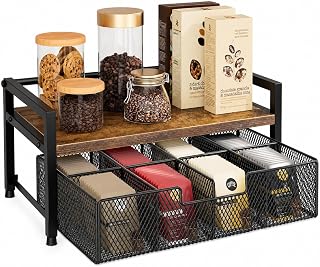 Tea Bag Organizer with Drawer, 2-Tier Countertop Coffee Station Organizer