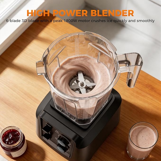 Blender, 1800W Blender with Grinder - 6-Blade Professional Smoothie Blenders for Kitchen, Crushes Ice, Self-Cleaning, 68oz & 27oz Jars Dishwasher Safe, for Baby Food, Nut Butter