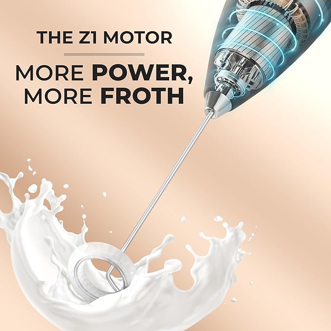 Zulay Kitchen Powerful Milk Frother Wand - Ultra Fast Handheld Drink Mixer - Electric Whisk Foam Maker for Coffee, Lattes, Cappuccino, Matcha & Creamer - Honey Bee