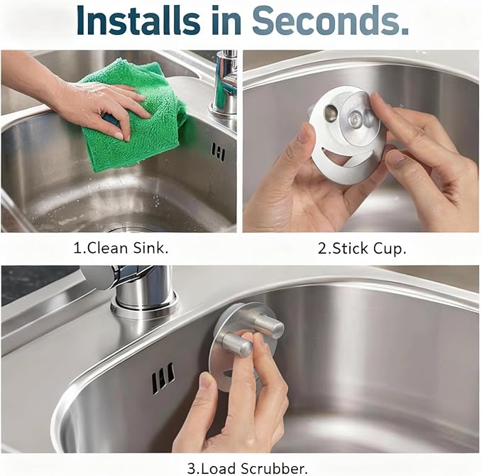 Yoshiky Stainless Steel Smiley Face Dish Sponge Holder, Silver Sink Caddy Organizer Storage with Suction Cup for Kitchen, Kitchen Sink Accessories Decor Scrubber Holder with Gift Box