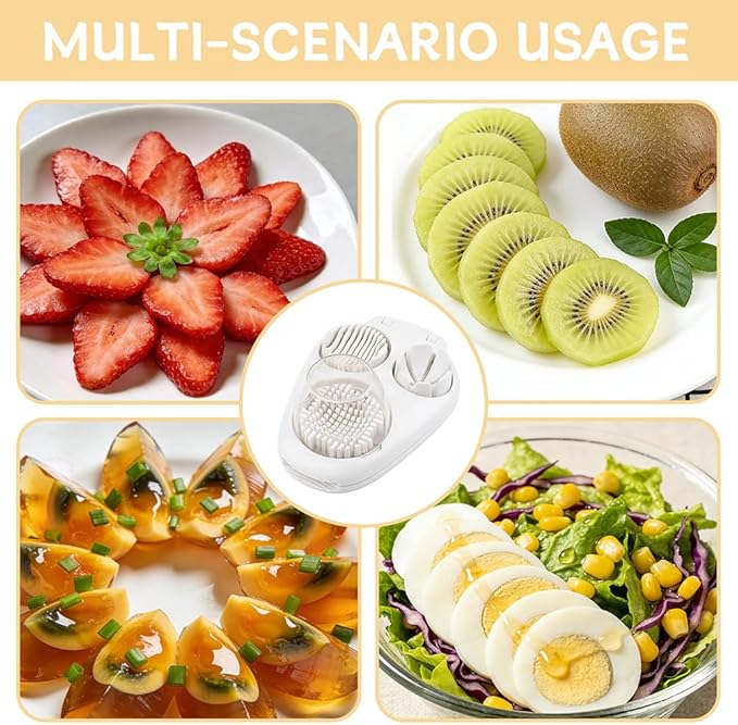 3 in 1 Boiled Egg Slicer, Manual Egg Slicer for Hard Boiled Eggs, 3 Slice Modes Chopper Cutter Stainless Steel Dicer, Kitchen Gadget for Butter Strawberry Tomato, Labor Saving